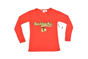 NEW NHL Chicago Blackhawks Ladies Red V-Neck Long Sleeve Top Concept Sport Sz M